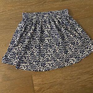 New H&M Navy Blue White Confetti Polka Dot Smocked Boho Mini Skirt 100% Cotton M
